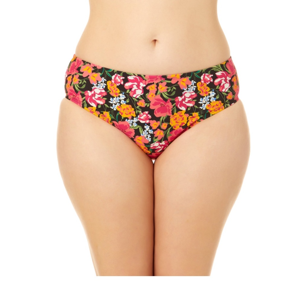Nwt Women's swimsuit time and tru 1X Top Plunge Rich Black bottom’s XL floral - Picture 13 of 16